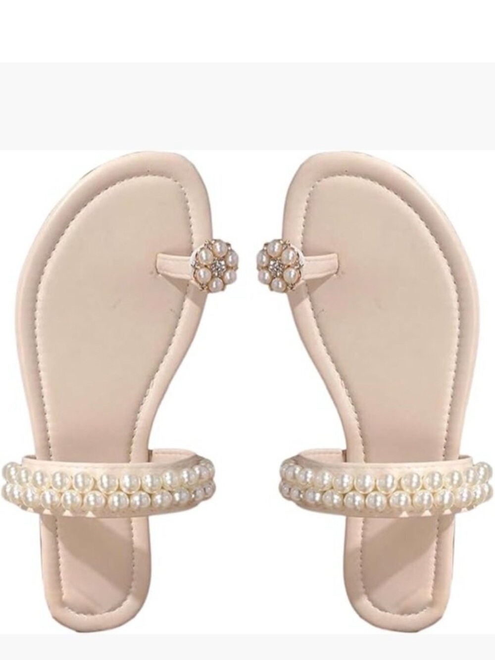 Pearl Bridal Sandals Dressy Wedding Open Toe Ring Flats Elegant Beach Vacation